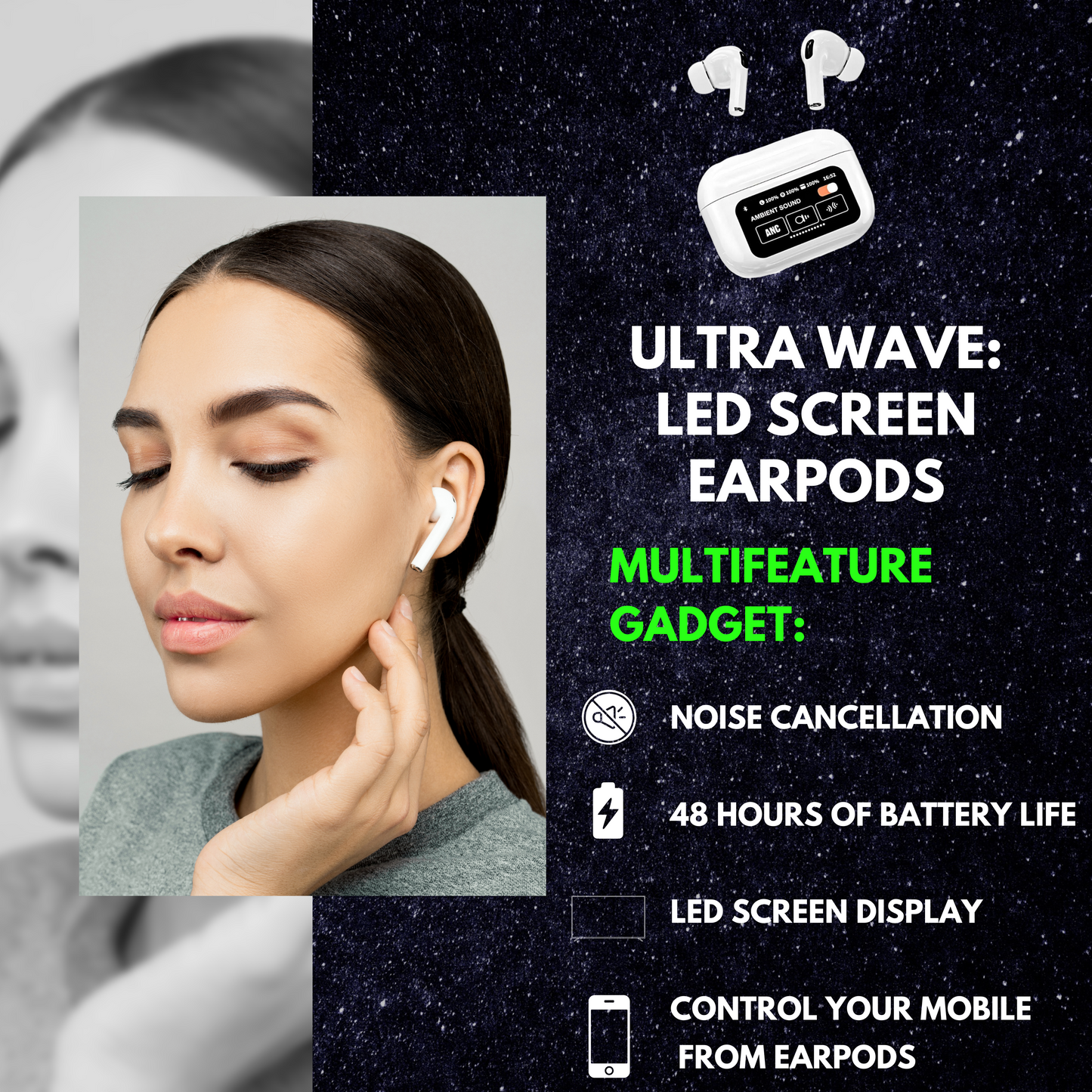 UltraWave: Bluetooth 5.4 Headset with LED Display