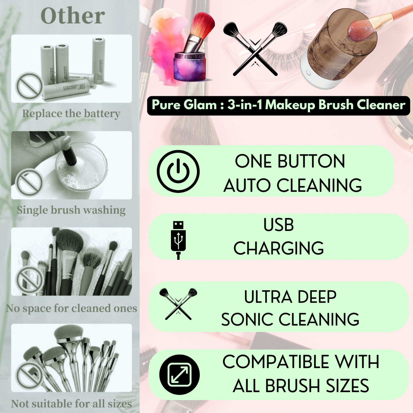 Pure Glam : 3-in-1 Makeup Brush Cleaner